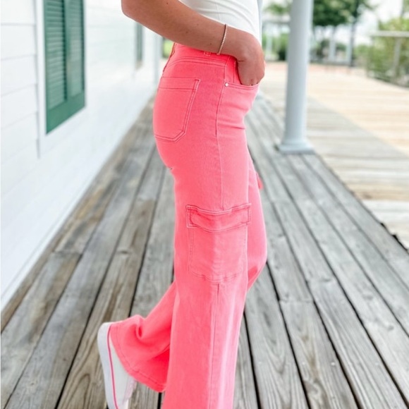 NWT Risen High Rise Hot Neon Pink/ Orange Non Distressed Cargo - Picture 4 of 8